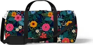 Bright Colorful Floral Leaves Sports Duffel Bag Travel Gym Tote Bags Lightweight Durable Shoulder Strap Waterproof Polyester Outside Mesh Pocket Overnight Trip Duffel Bag for Women Men