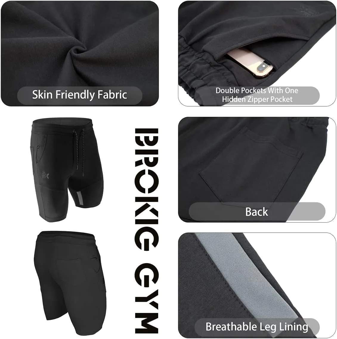 BROKIG Mens Thighs Mesh Gym Workout Shorts, Bodybuilding Slim Athletic Running Shorts for Men with Zipper Pockets