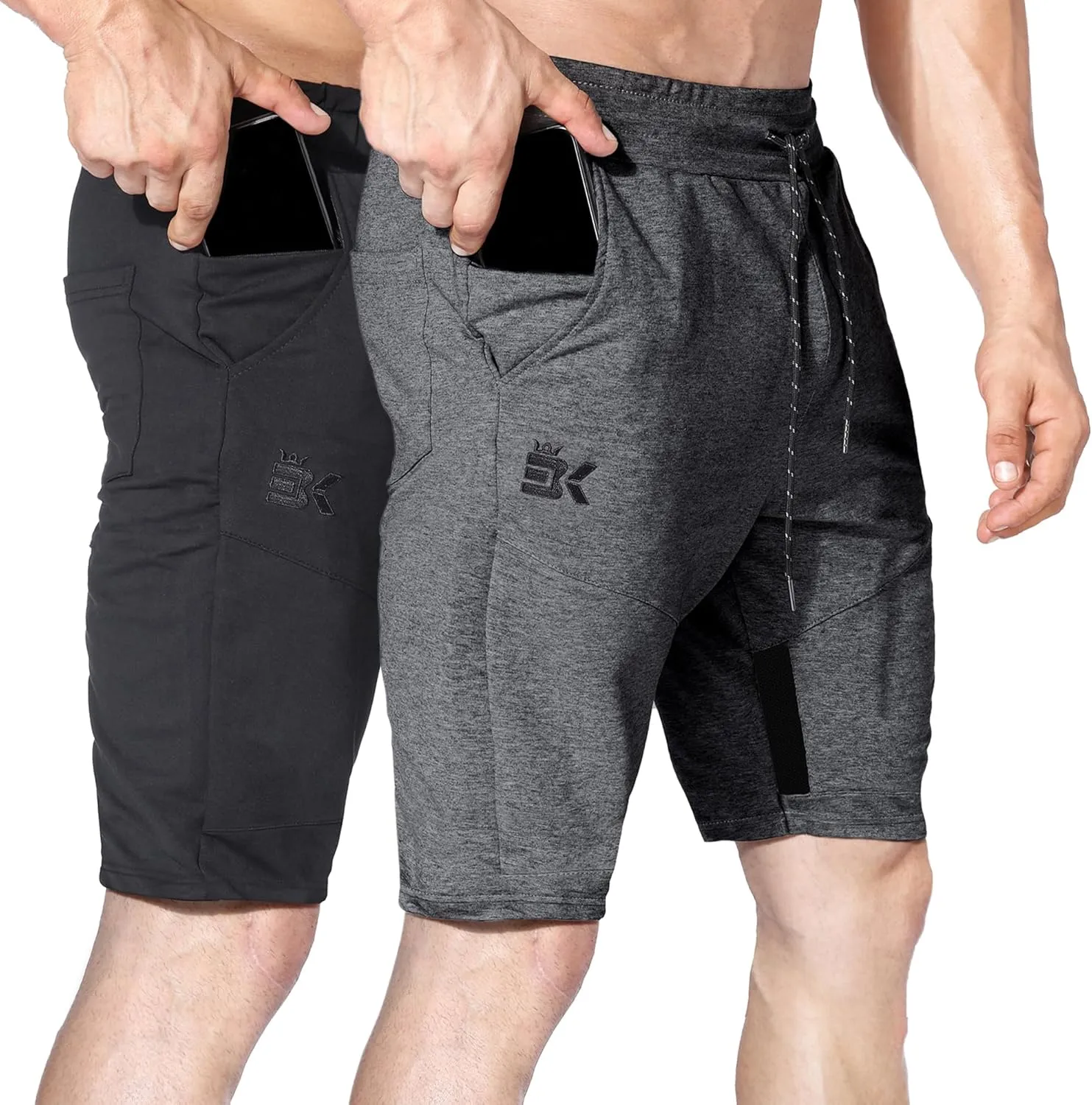 BROKIG Mens Thighs Mesh Gym Workout Shorts, Bodybuilding Slim Athletic Running Shorts for Men with Zipper Pockets