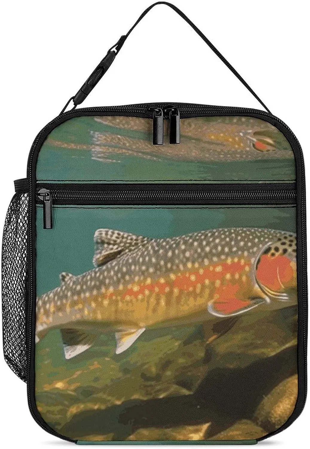 Brook Trout Fly Fishing Lunch Box Protable Insulated Lunch Tote Bag With Double Zipper And Hand Strap Leakproof Cooler Lunch Bags for Work Office Travel Picnic Men Women