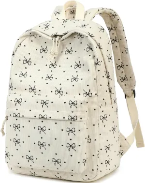 BTOOP School Backpack for Teens Large Corduroy Bookbag Lightweight Girls Boys Casual High School College 17 inch Laptop Travel Bag (Black-Bowknot-Heart)