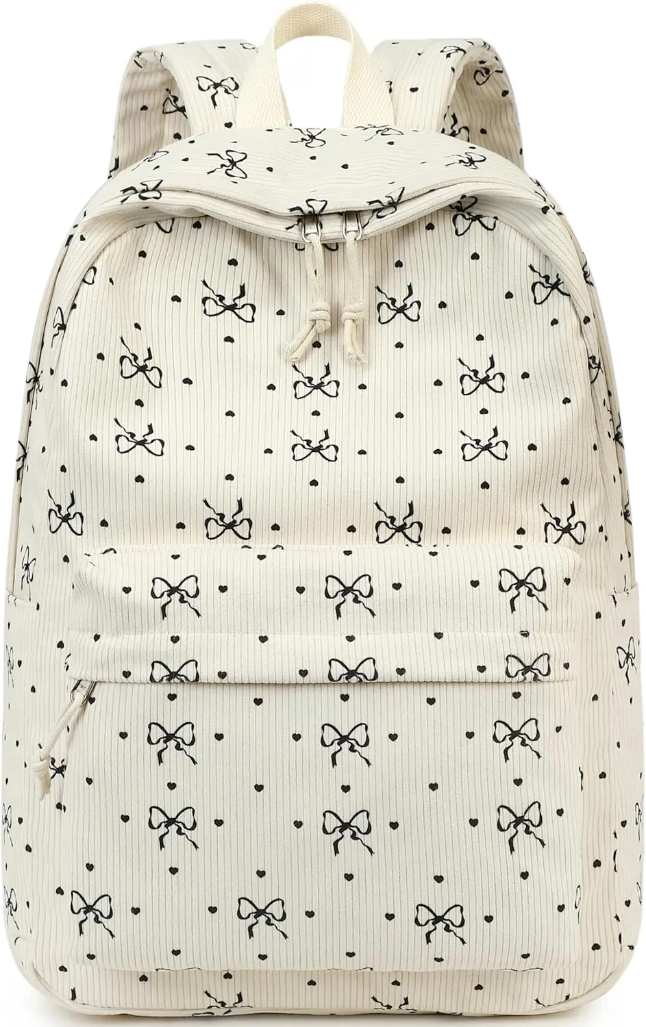 BTOOP School Backpack for Teens Large Corduroy Bookbag Lightweight Girls Boys Casual High School College 17 inch Laptop Travel Bag (Black-Bowknot-Heart)
