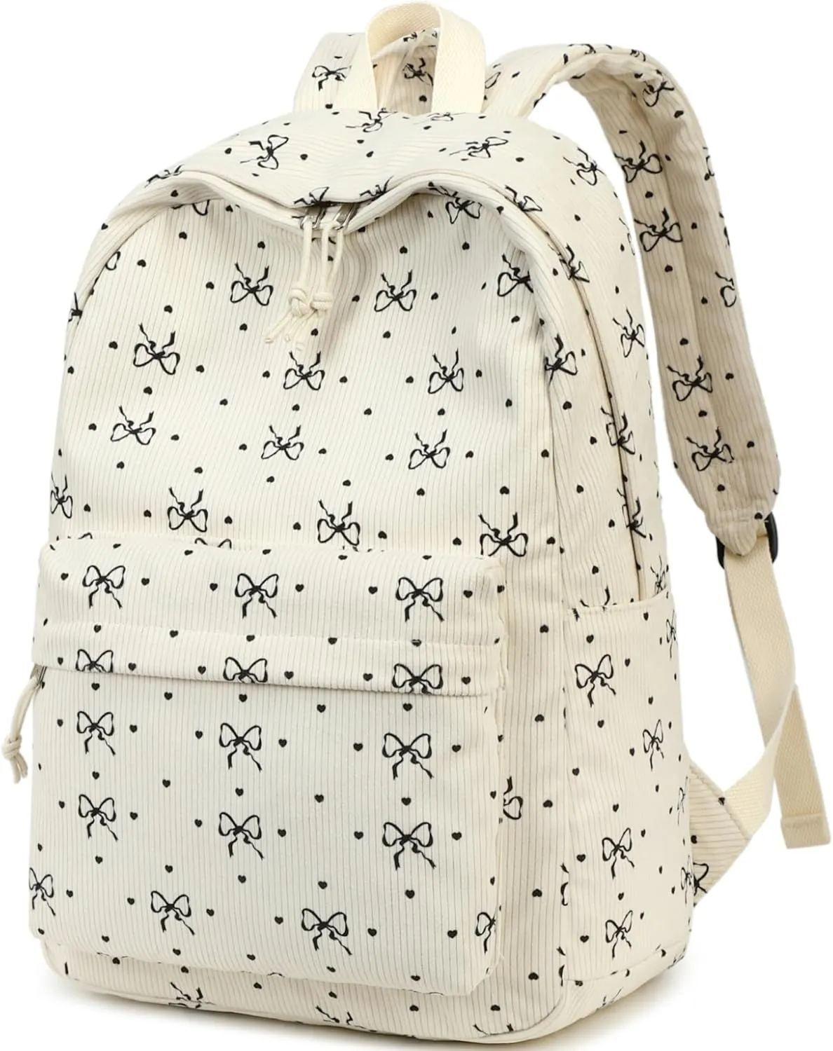 BTOOP School Backpack for Teens Large Corduroy Bookbag Lightweight Girls Boys Casual High School College 17 inch Laptop Travel Bag (Black-Bowknot-Heart)