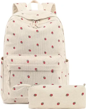 BTOOP School Backpack for Teens Large Corduroy Bookbag Lightweight Girls Boys Casual High School College 17 inch Laptop Travel Bag