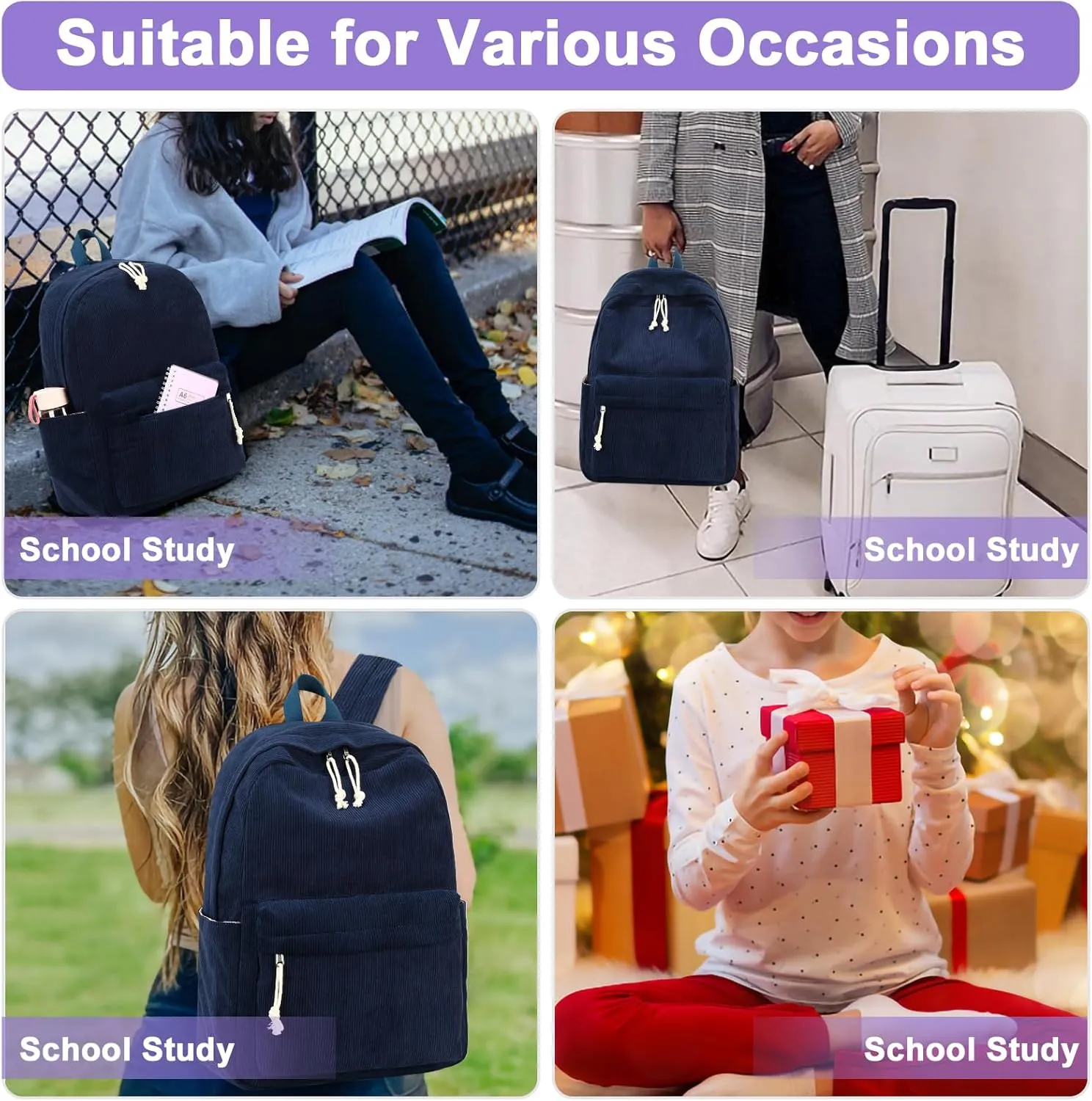 BTOOP School Backpack for Teens Large Corduroy Bookbag Lightweight Girls Boys Casual High School College 17 inch Laptop Travel Bag