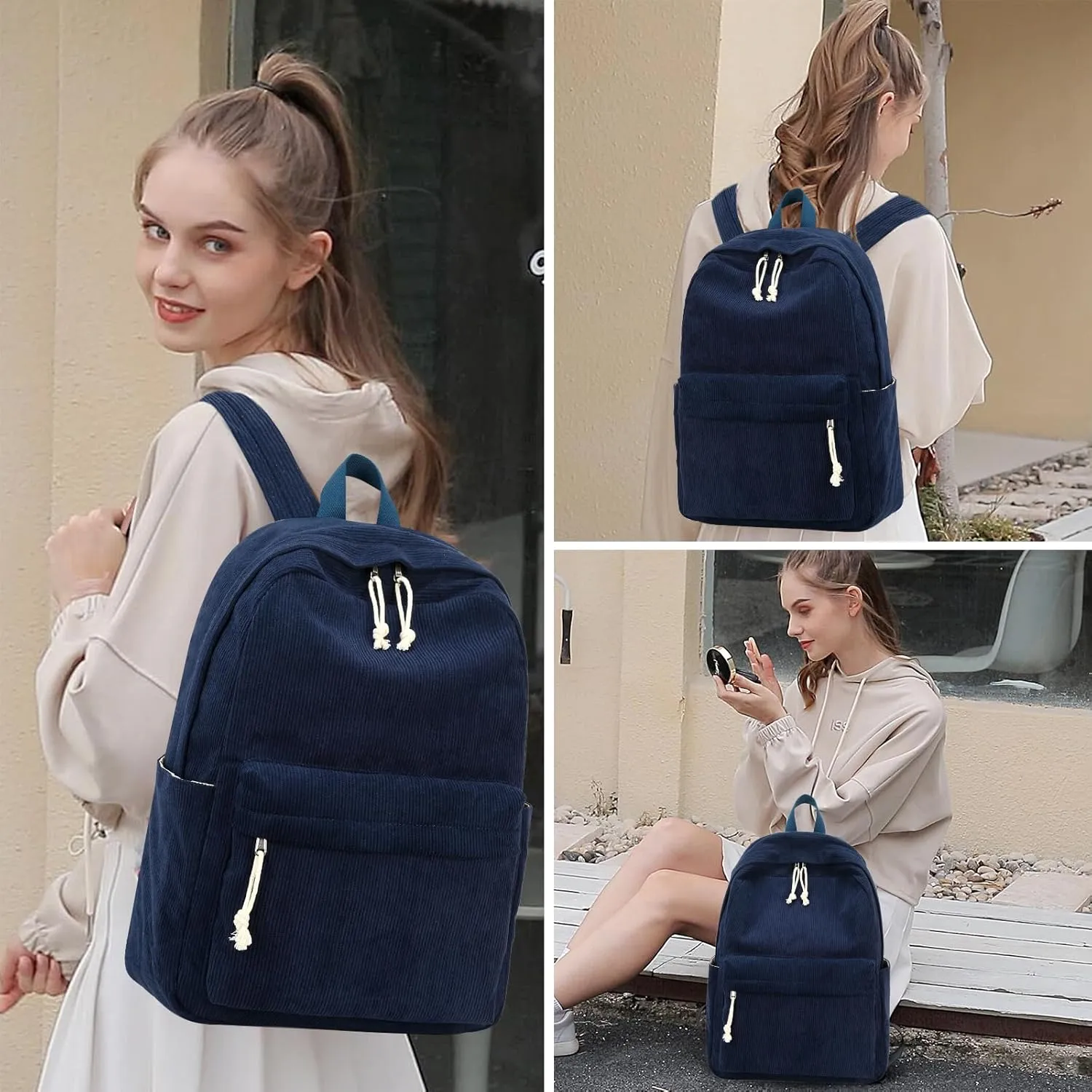 BTOOP School Backpack for Teens Large Corduroy Bookbag Lightweight Girls Boys Casual High School College 17 inch Laptop Travel Bag