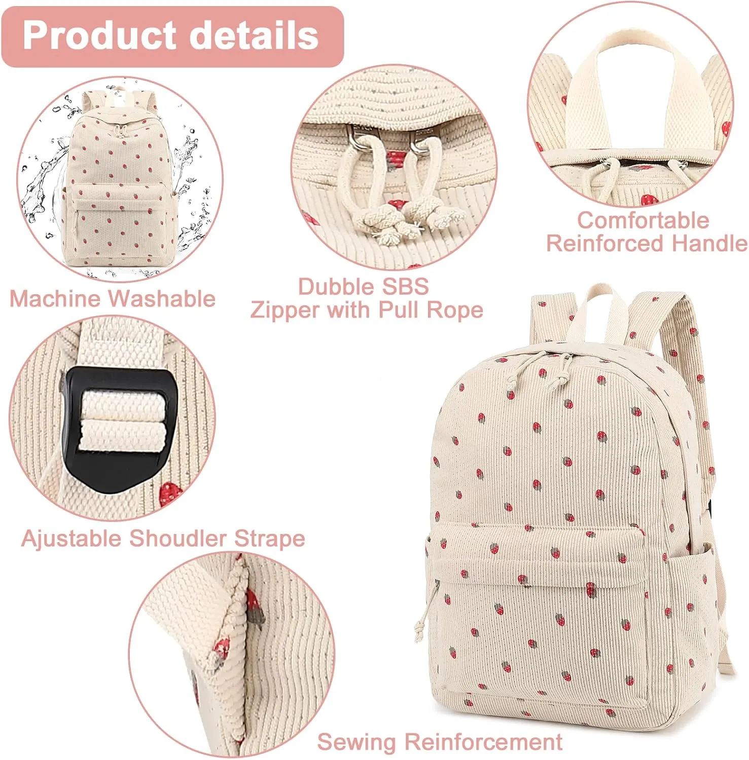BTOOP School Backpack for Teens Large Corduroy Bookbag Lightweight Girls Boys Casual High School College 17 inch Laptop Travel Bag