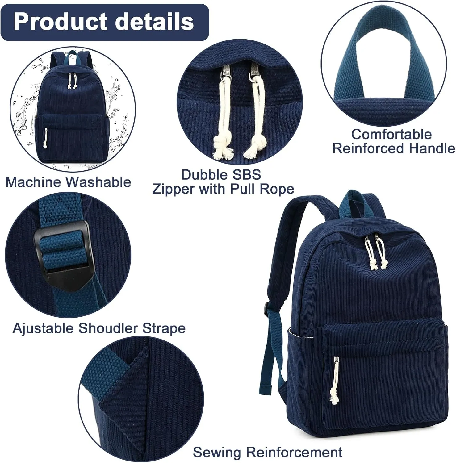 BTOOP School Backpack for Teens Large Corduroy Bookbag Lightweight Girls Boys Casual High School College 17 inch Laptop Travel Bag