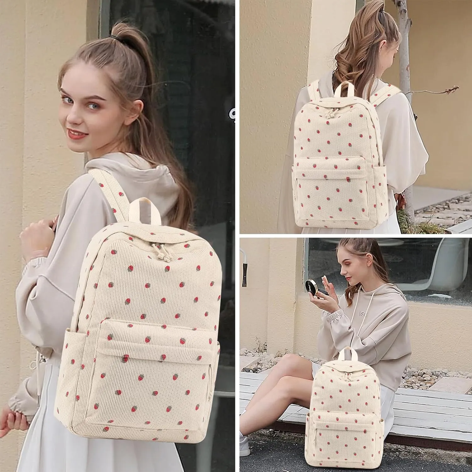 BTOOP School Backpack for Teens Large Corduroy Bookbag Lightweight Girls Boys Casual High School College 17 inch Laptop Travel Bag