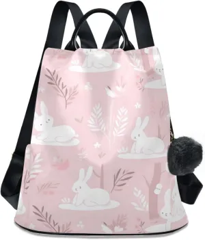 Bunny Print Mom Backpack - 17L Cute Diaper Bag with Insulated Bottle Pocket & Easy-Clean Fabric (13.4" Wide Opening)   Free Keychain