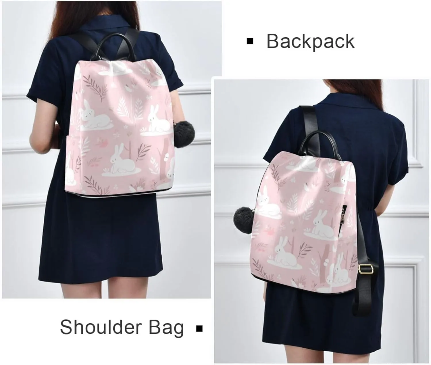 Bunny Print Mom Backpack - 17L Cute Diaper Bag with Insulated Bottle Pocket & Easy-Clean Fabric (13.4" Wide Opening)   Free Keychain