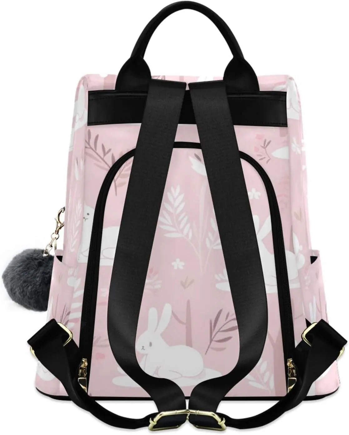 Bunny Print Mom Backpack - 17L Cute Diaper Bag with Insulated Bottle Pocket & Easy-Clean Fabric (13.4" Wide Opening)   Free Keychain