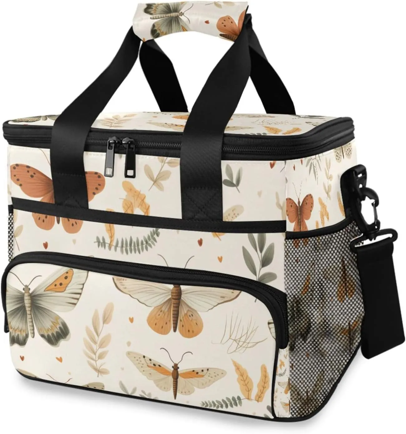 Butterflies Beige Cooler Bag Insulated Cooler Soft Sided Cooler 24 Can Portable Picnic Bag Large Leakproof Lunch Bag Box for Beach Grocery Camping Travel Car Men Women