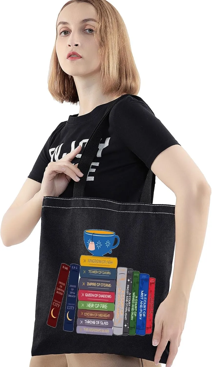 BWWKTOP Bookworm Canvas Tote Bag Night Book Gifts Readers Shoulder Bag Bookish Merchandise