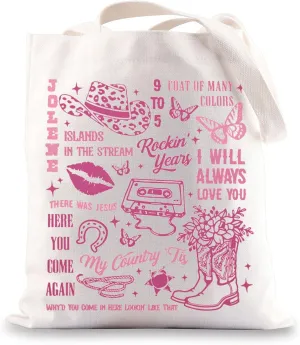 BWWKTOP Country Song Canvas Tote Bag - Music Lover Gift, Album Shoulder Bag, Festival Merchandise