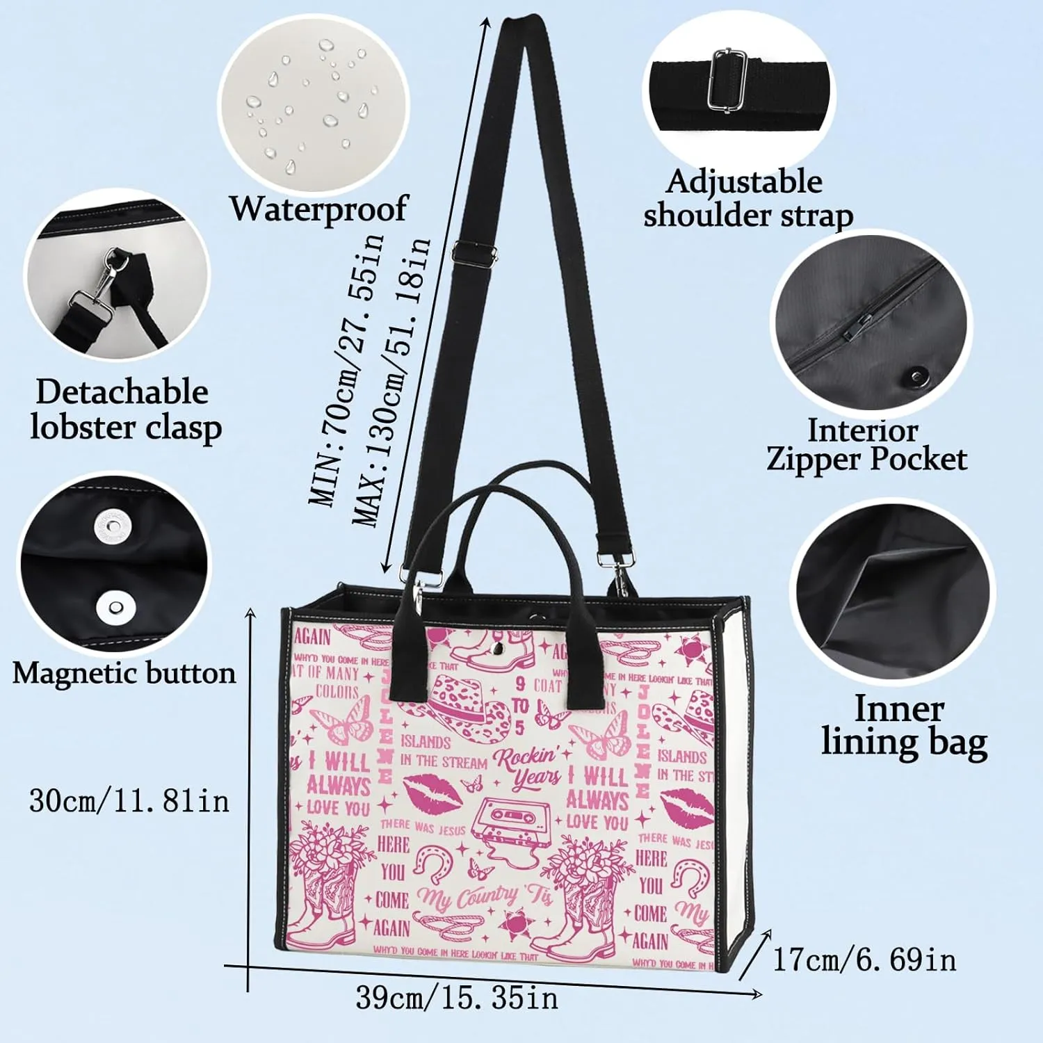 BWWKTOP Country Song Canvas Tote Bag - Music Lover Gift, Album Shoulder Bag, Festival Merchandise