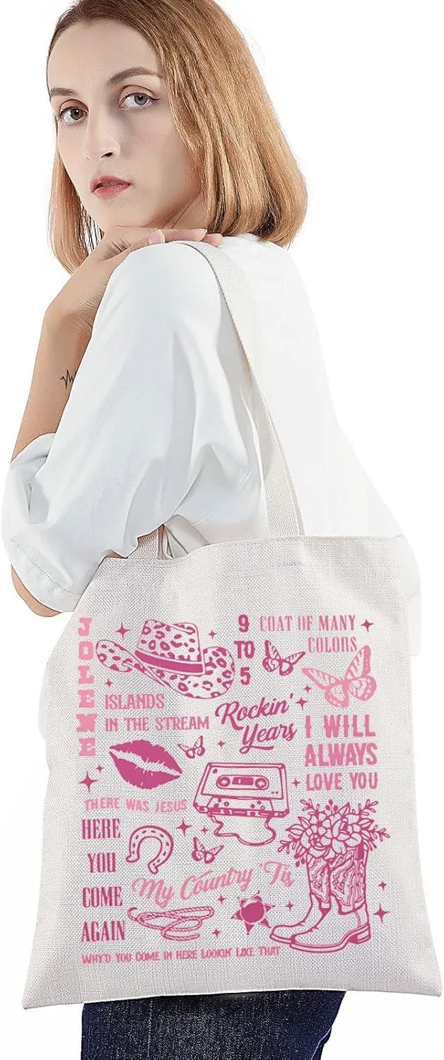 BWWKTOP Country Song Canvas Tote Bag - Music Lover Gift, Album Shoulder Bag, Festival Merchandise