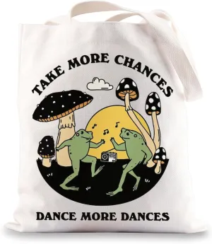 BWWKTOP Dancing Frog Tote Bag Trendy Hippy Frog Gifts Take More Chances Dance More Dances Frog Shoulder Bag