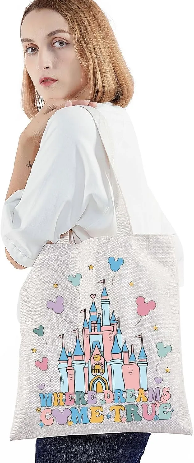 BWWKTOP Enchanted Kingdom Tote BagFantasy Land Inspired Gifts Where Dreams Come True Shoulder Bag Fairy Tale Vacation Merch