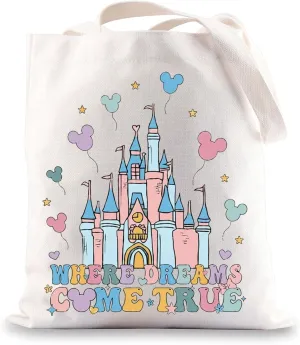 BWWKTOP Enchanted Kingdom Tote BagFantasy Land Inspired Gifts Where Dreams Come True Shoulder Bag Fairy Tale Vacation Merch