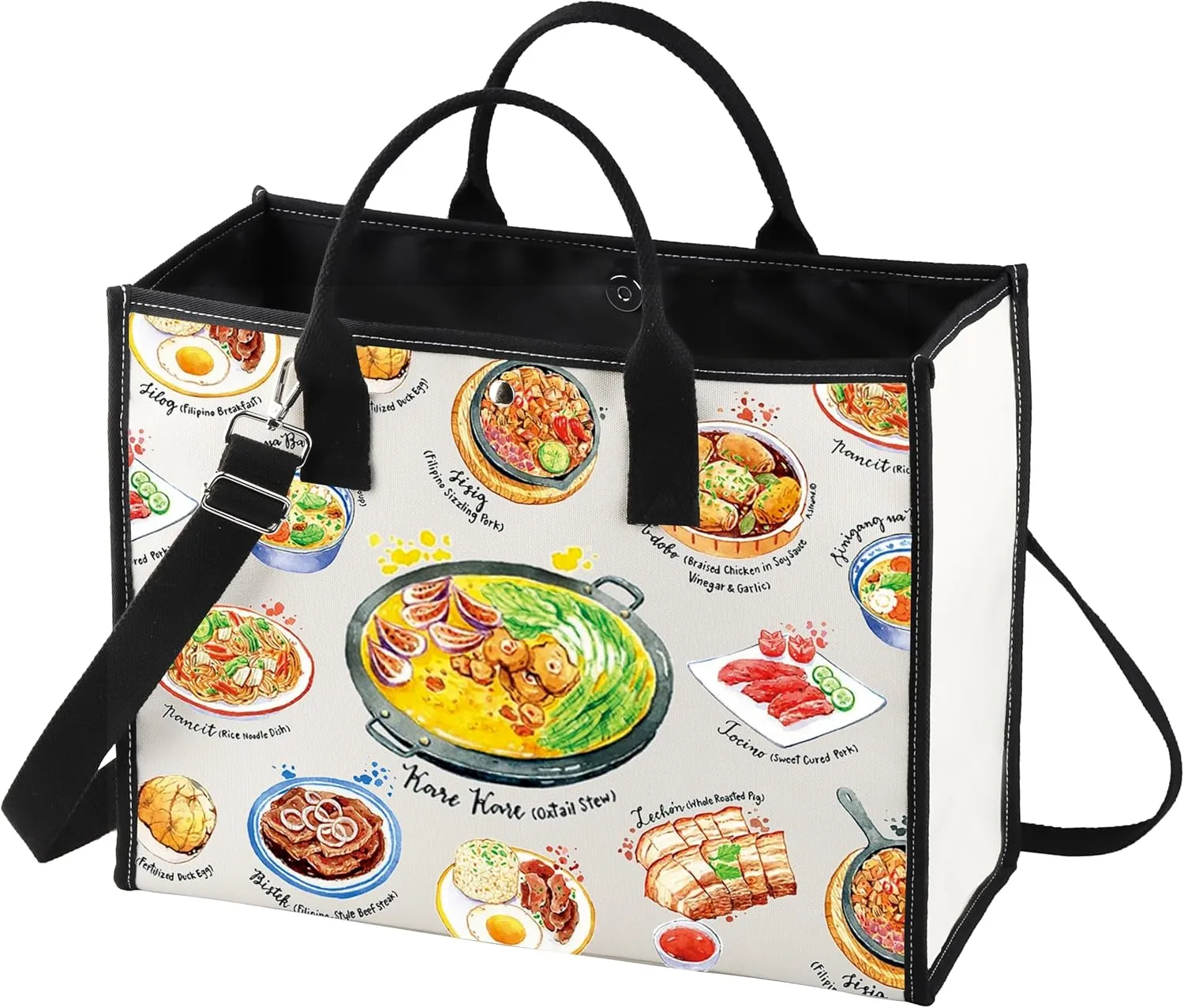 BWWKTOP Filipino Cuisine Tote Bag Philippines Travel Gifts Philippines Culture Shoulder Bag Filipino Vacation Gift