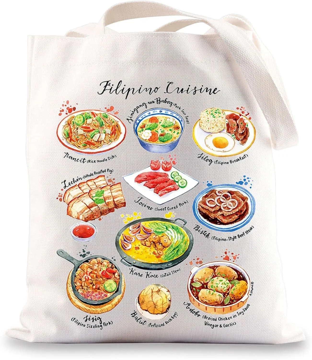 BWWKTOP Filipino Cuisine Tote Bag Philippines Travel Gifts Philippines Culture Shoulder Bag Filipino Vacation Gift