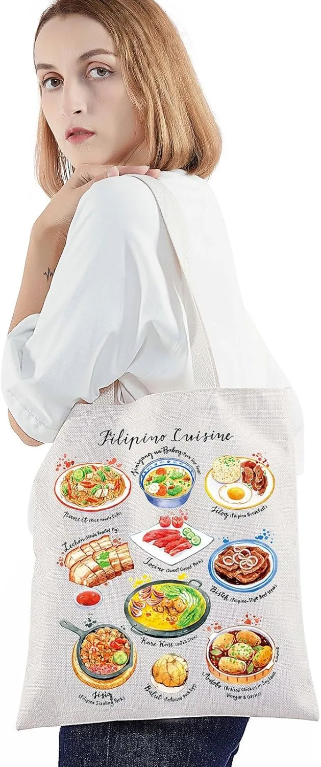 BWWKTOP Filipino Cuisine Tote Bag Philippines Travel Gifts Philippines Culture Shoulder Bag Filipino Vacation Gift