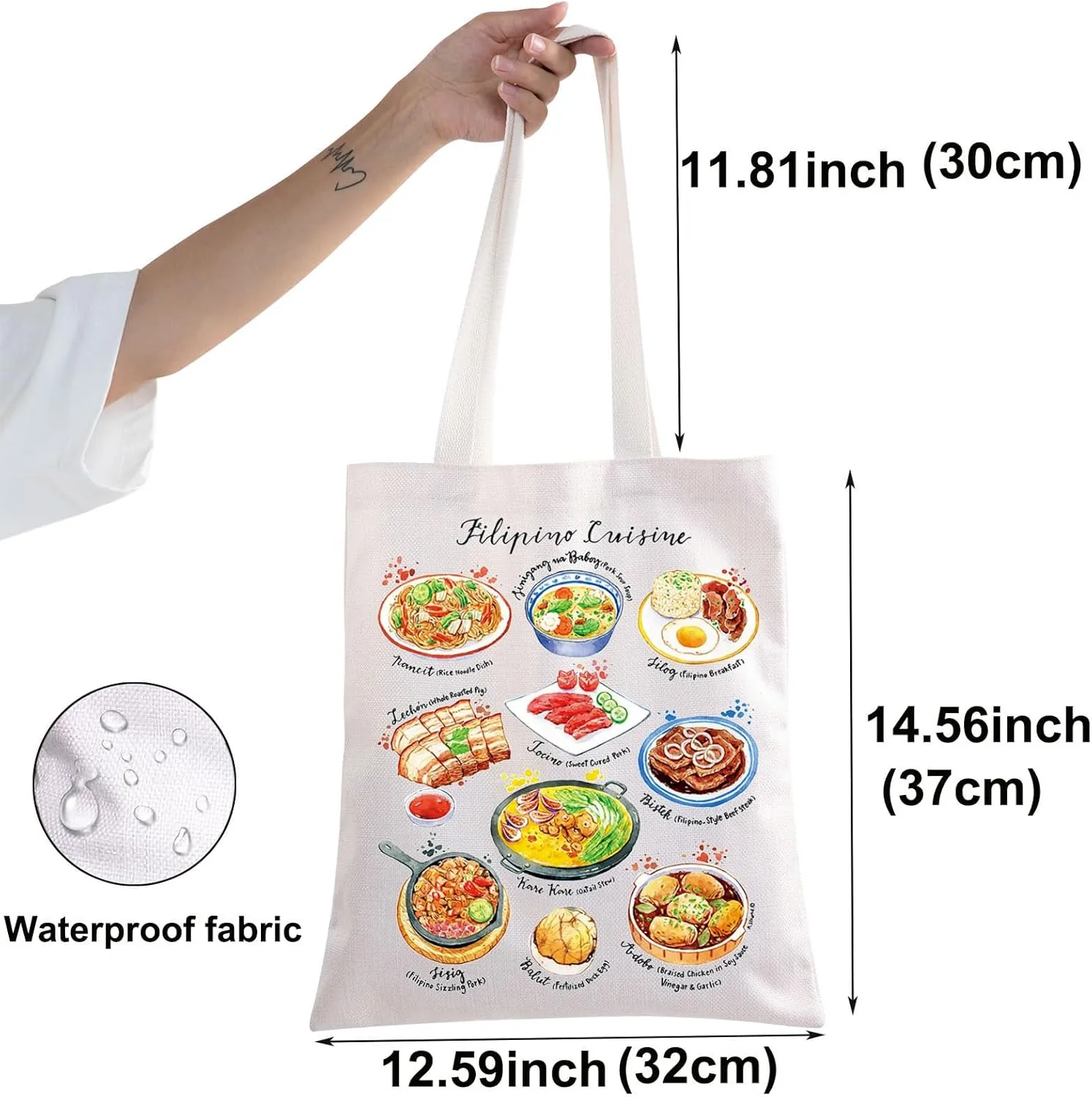BWWKTOP Filipino Cuisine Tote Bag Philippines Travel Gifts Philippines Culture Shoulder Bag Filipino Vacation Gift