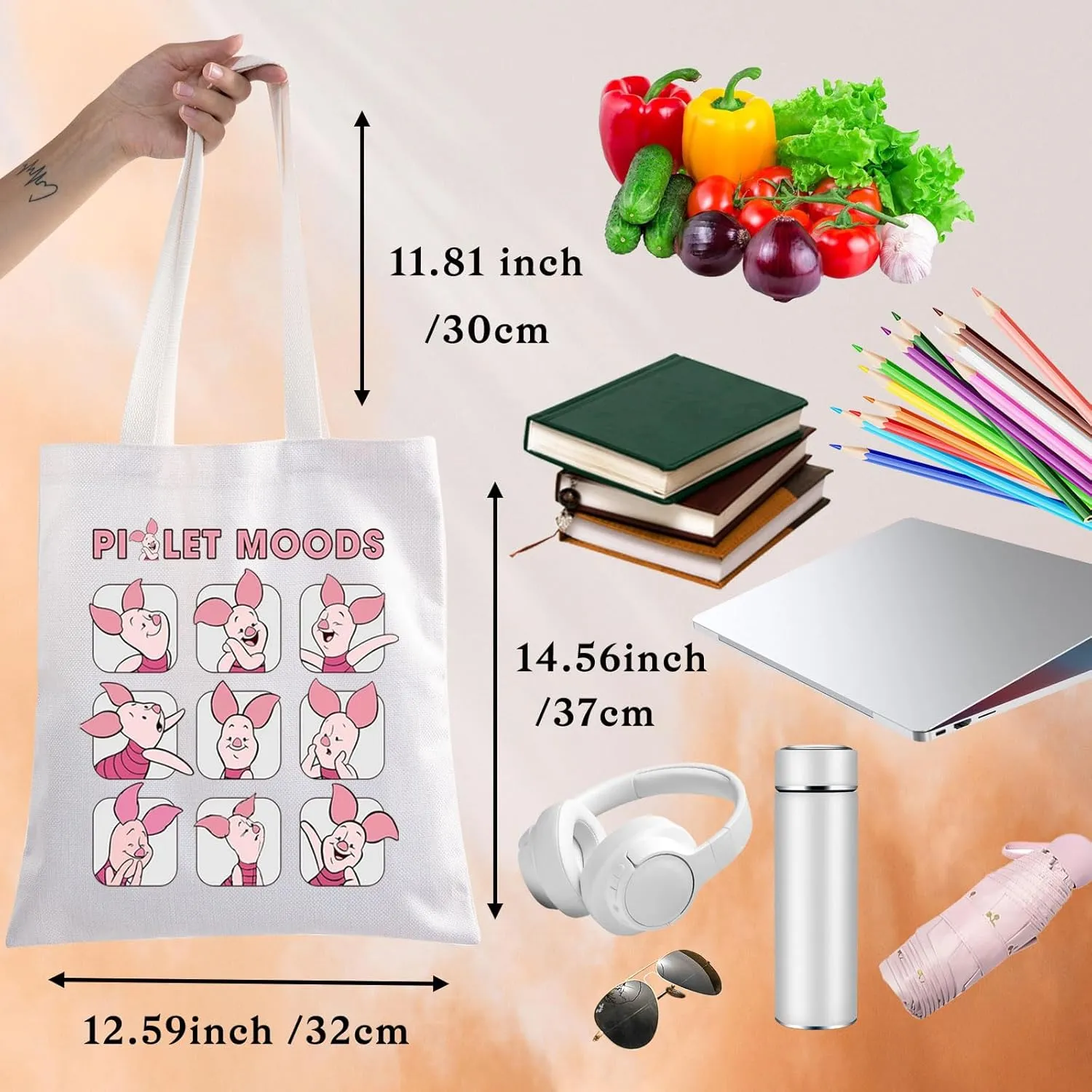 BWWKTOP Funny Piggy Tote Bag Pig Moods Inspired Gift Porkling Shoulder Bag Piggy Merchandise