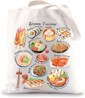 BWWKTOP Korean Cuisine Tote Bag South Korea Travel Gifts Korea Seoul Culture Shoulder Bag Korea Trip Gifts