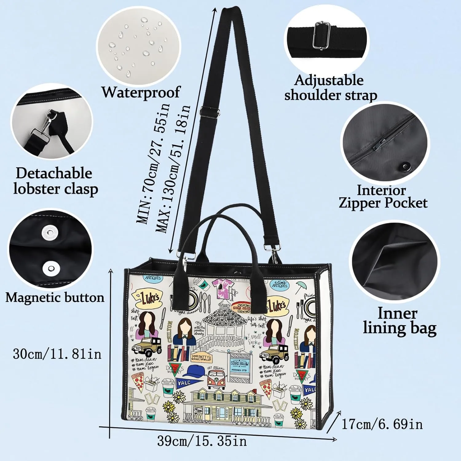 BWWKTOP Luke's Diner Tote Bag Lorelai & Rory Fans Gifts Stars Hollow Lorelai Shoulder Bag