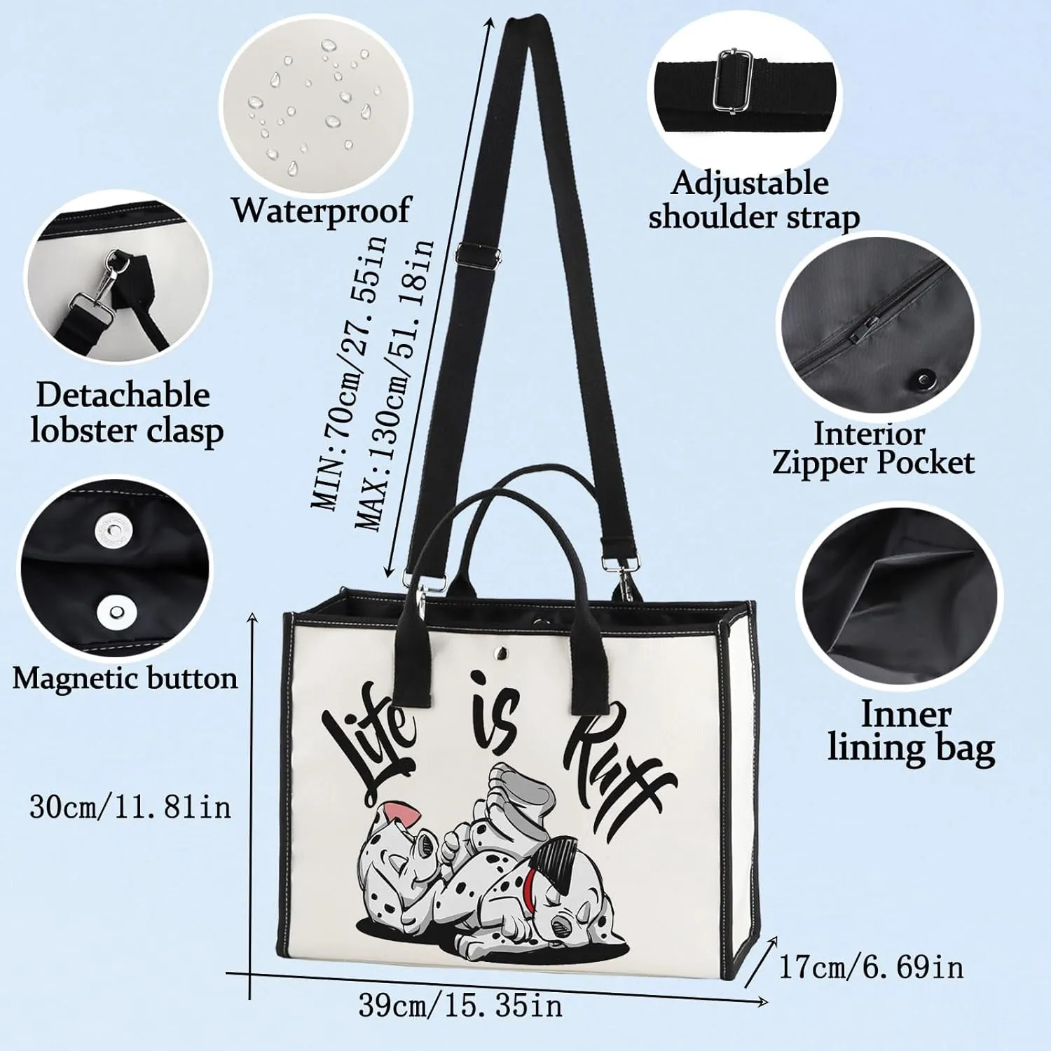 BWWKTOP One Hundred & One Matians Dog Tote Bag Pongo & Perdita & Roger Fans Gift Roger and Anita Shoulder Bag