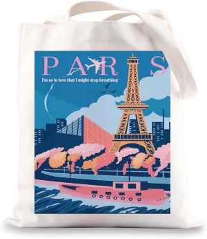 BWWKTOP Paris Canvas Tote Bag - Paris Trip Gift & Reusable Grocery Bag