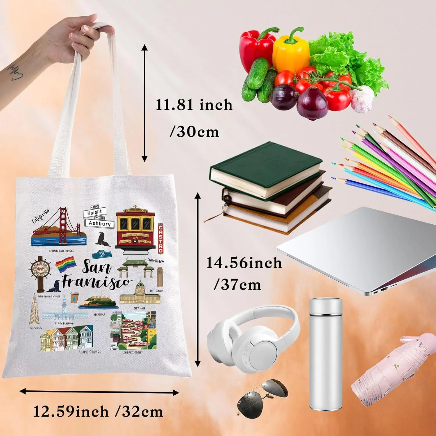 BWWKTOP San Francisco Canvas Tote Bag - San Francisco Souvenirs Gift - Shoulder & Grocery Bag