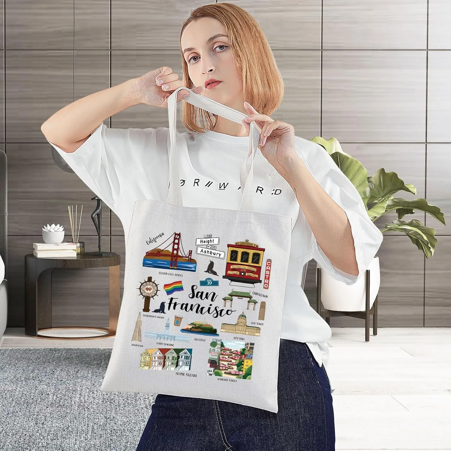 BWWKTOP San Francisco Canvas Tote Bag - San Francisco Souvenirs Gift - Shoulder & Grocery Bag