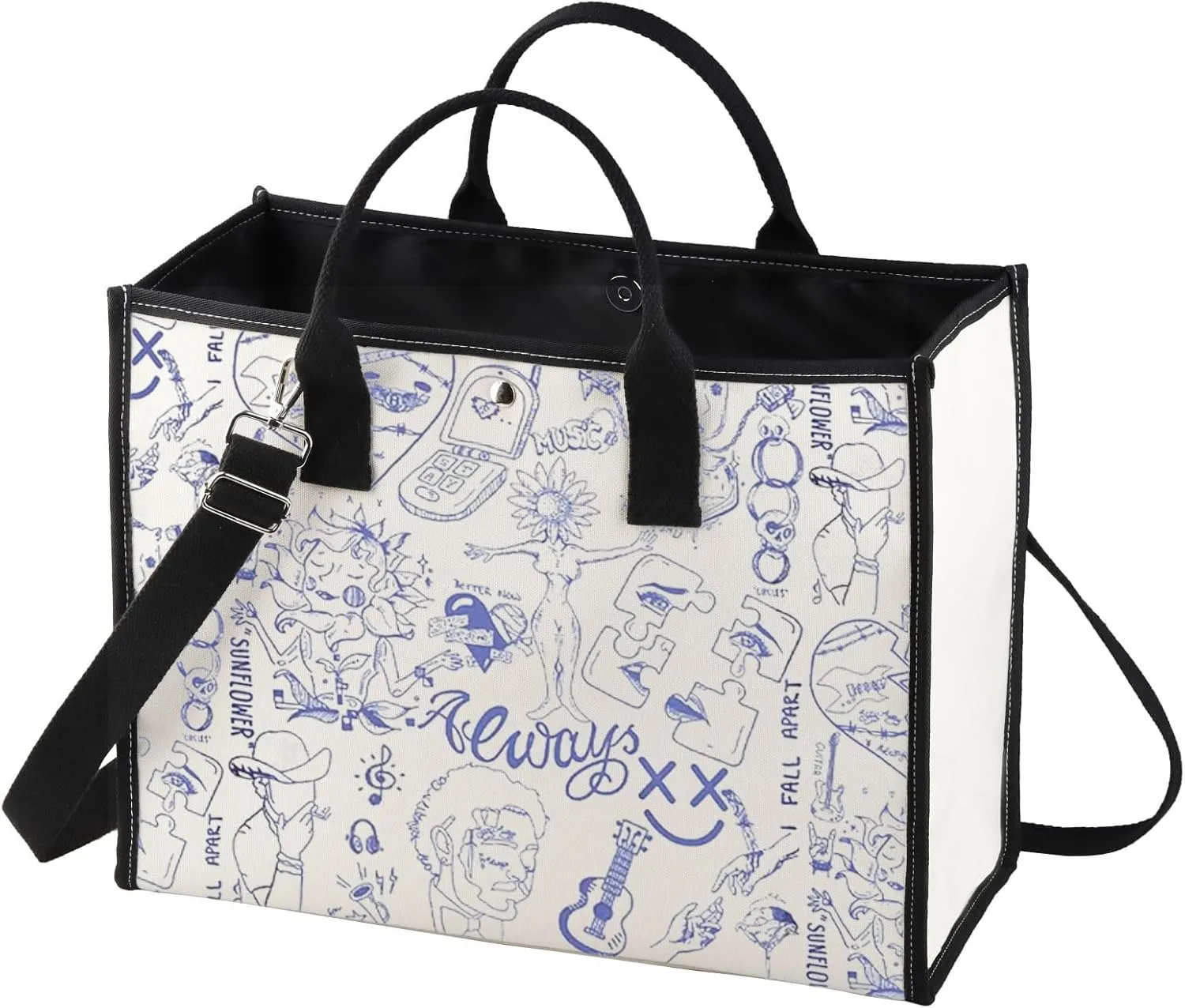 BWWKTOP Singer Canvas Tote Bag Hip Hop Singer Fans Gifts Stay Away Always Tired Shoulder Bag Song Lyrics Merchandise