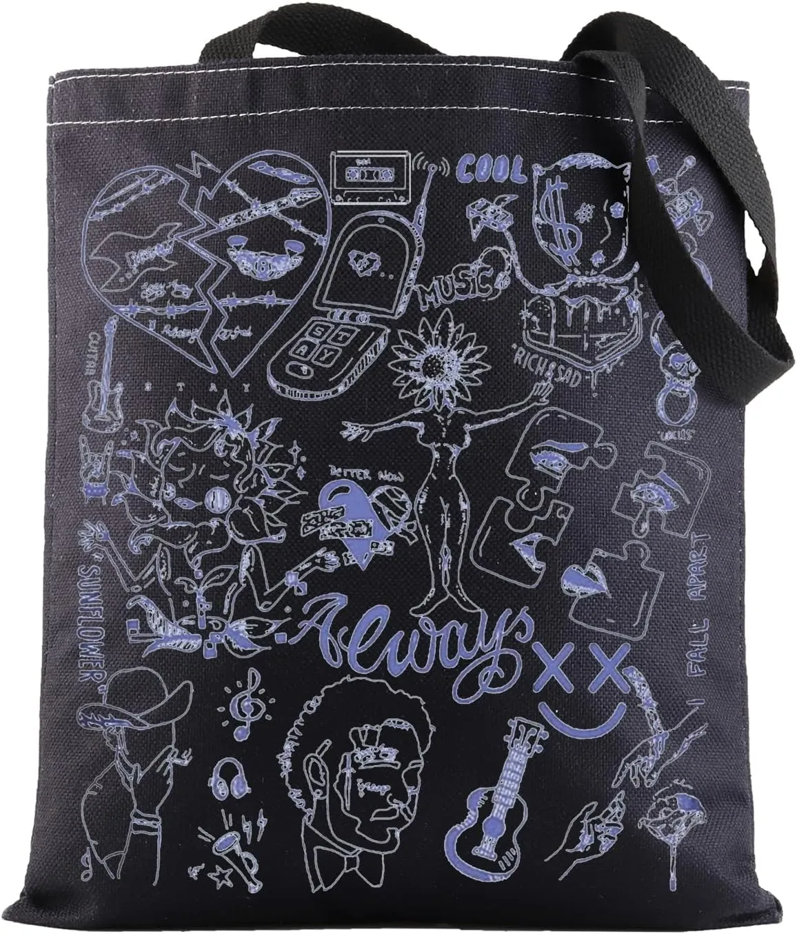 BWWKTOP Singer Canvas Tote Bag Hip Hop Singer Fans Gifts Stay Away Always Tired Shoulder Bag Song Lyrics Merchandise