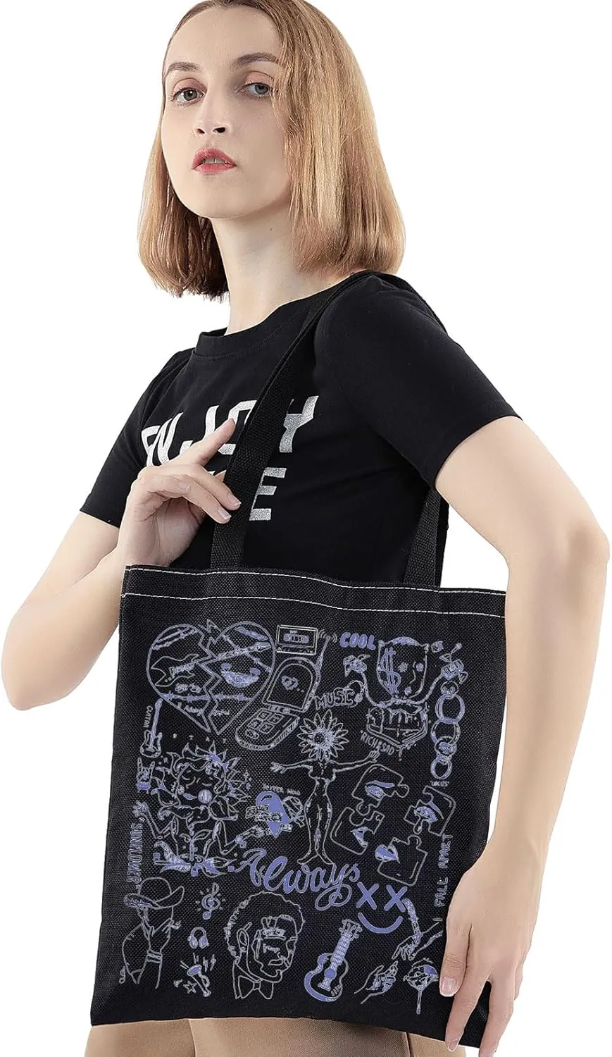 BWWKTOP Singer Canvas Tote Bag Hip Hop Singer Fans Gifts Stay Away Always Tired Shoulder Bag Song Lyrics Merchandise