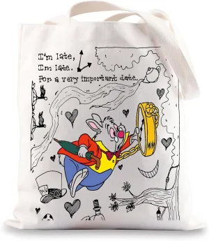 BWWKTOP White Rabbit Tote Bag White Rabbit Fans Gift I'm Late For a Very Important White Rabbit Merch