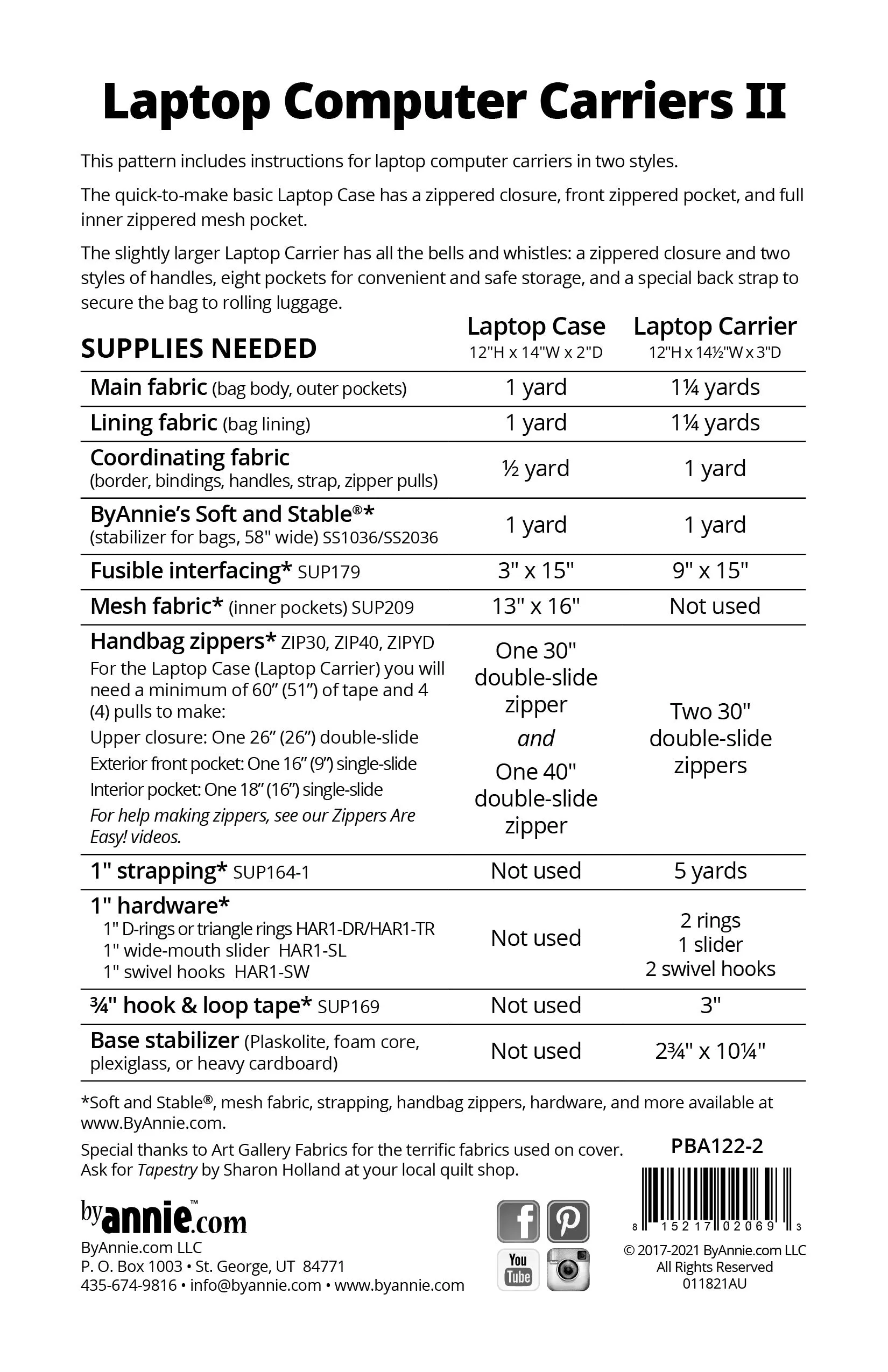 By Annie Pattern - Laptop Computer Carriers II