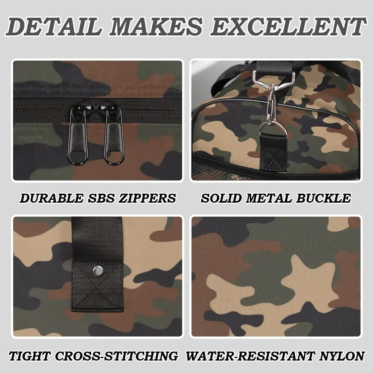 Camo Gym Bags for Men Women Camouflage Small Duffle Bag Lightweight Workout Sport Bag Carry On Overnight Weekender Tote Athletic Travel Duffel Bags