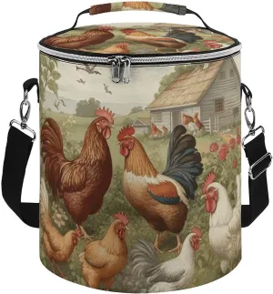 Camping Cooler Bag, Chickens and Farm Print Portable Ice Pack Outdoor Cooler Bag Picnic Cooler Bag Foldable Cooler Bag, style