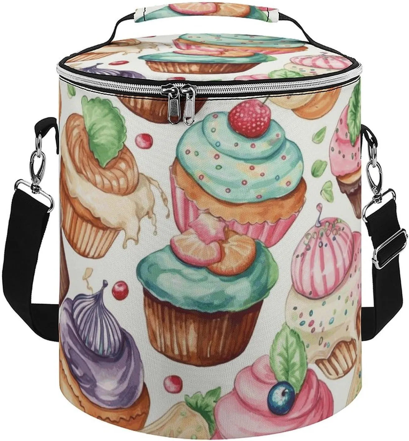 Camping Cooler Bag, Cupcakes Donuts Muffins Sugar Print Portable Ice Pack Outdoor Cooler Bag Picnic Cooler Bag Foldable Cooler Bag, style