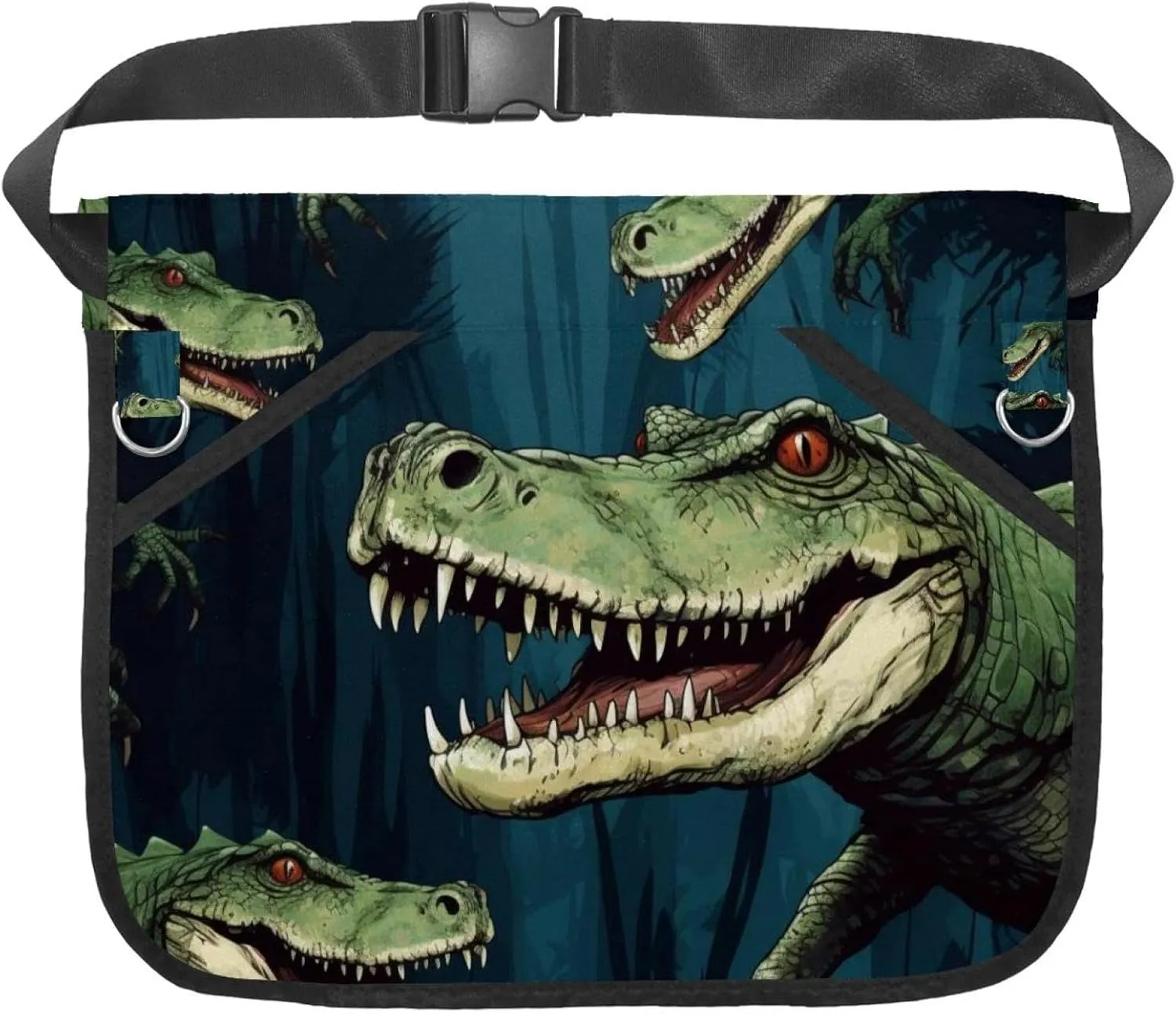 Canvas Half Waist Apron with Pockets, Short Apron for Men Women, Kitchen Restaurant and Crafting, Waiter Apron with Crocodile I