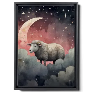 Canvas Print Baby Lamb Sleepy Sheep And Star Moon Gray Decor Decor Lambs Wall Art Sheep Moon And Cloud Wall Art Clouds Art Print Clouds Art Canvas Prints, Wall