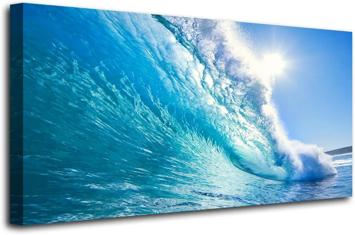 Canvas Prints Wall Art Blue Ocean Wave Surfing Sea Picture Paintings on Canvas Modern Canvas Art For Home Room Office Wall Decorations 28x57inches