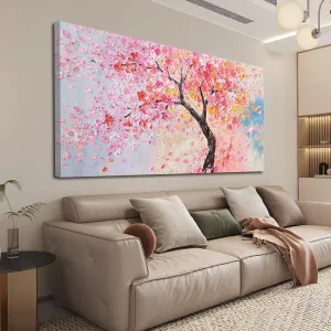 Canvas Wall Art Artwork for Walls Large Tree of Life Wall Art for Living Room Vintage Blue Pink Wall Art Decor Tree Flower Wall Art Decor Paintings Prints for Room Home Office Wall Decor 29" X 58"