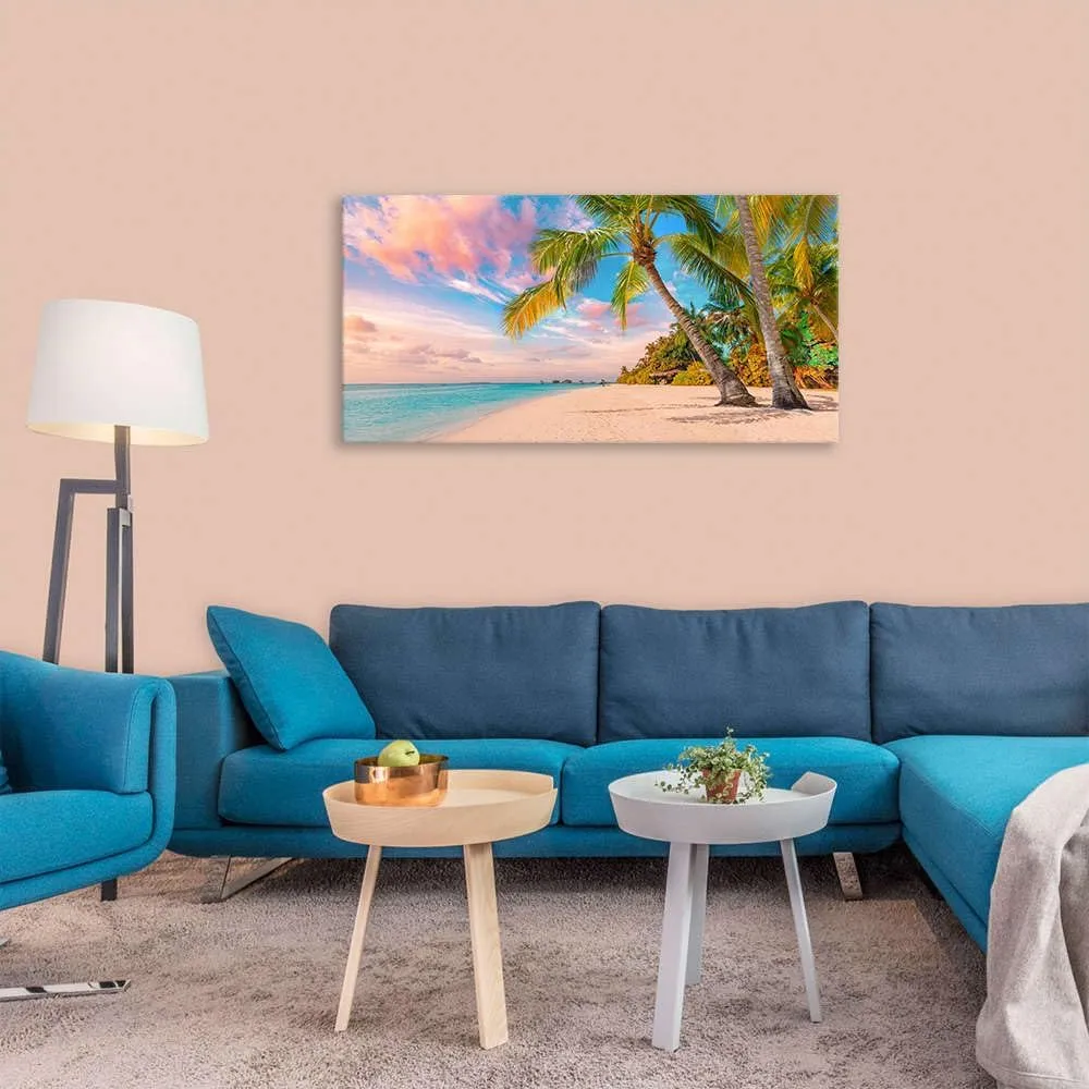 Canvas Wall Art for Bedroom Tropical Palm Tree Wall Art Summer Canvas Ocean Waves Coconut Trees Beach Sunrise Seascape Scenery Painting Nature Picture for Living Room Bathroom Home Office Wall Decor