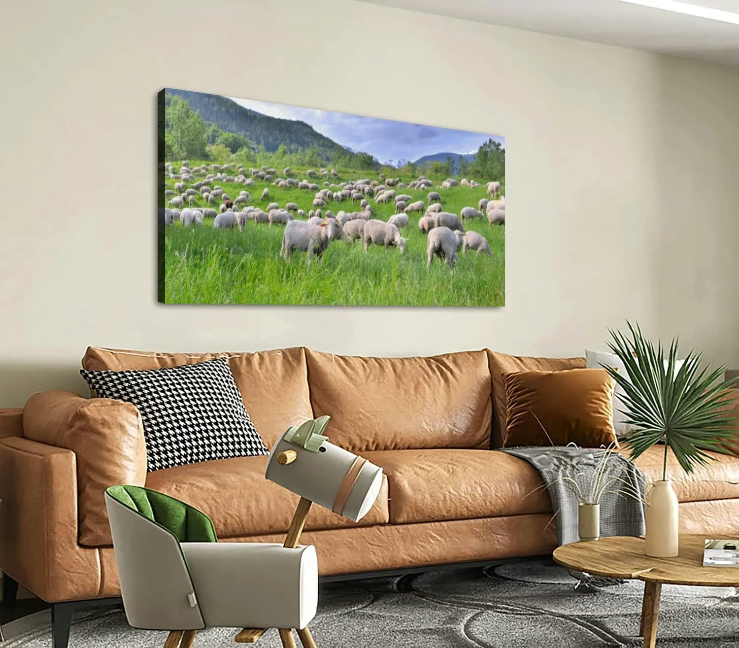 Canvas Wall Art for Living Room Bedroom Flock sheep greenery grassland alpine mountain at spring Big Large Wall Art Decor Framed Painting Wall Pictures Prints Artwork Office