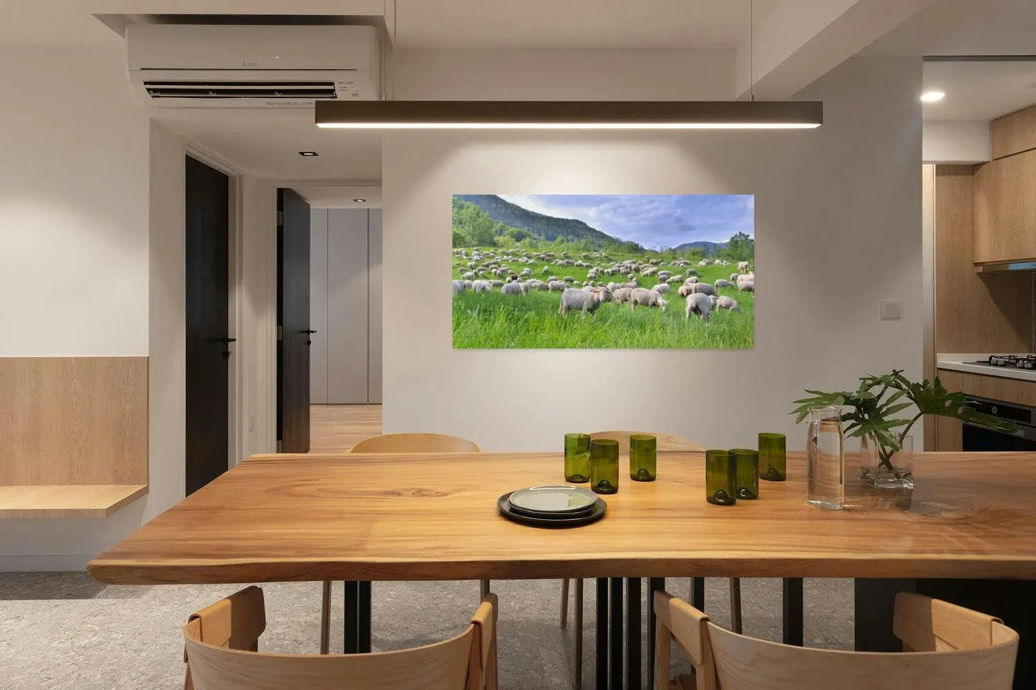 Canvas Wall Art for Living Room Bedroom Flock sheep greenery grassland alpine mountain at spring Big Large Wall Art Decor Framed Painting Wall Pictures Prints Artwork Office